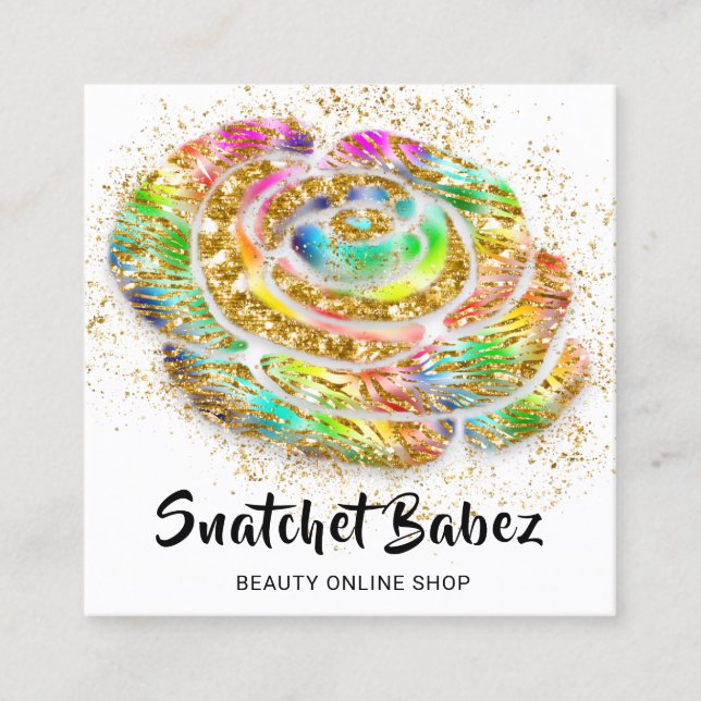 Online Shop Beautique Rainbow Gold QR-Logo Quadratische Visitenkarte (Vorderseite)