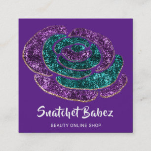 Online Shop Beauty Glitzer Lila QR-Code Logo Quadratische Visitenkarte
