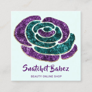 Online Shop Beauty Studio Rose Blue QR Code Logo Quadratische Visitenkarte