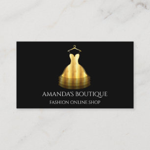 Online-Shop für Boutiquen mit goldenem Kleid Visitenkarte