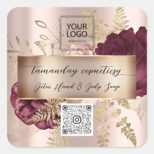 Online Shop QRCode Logo Foto Produkt Rose Floral Quadratischer Aufkleber
