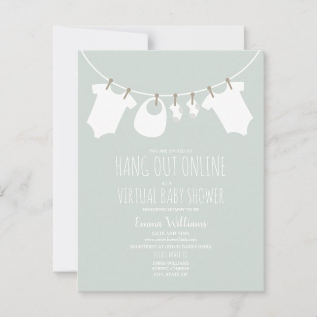 Online Virtual Blue Boy Baby Duschkabine Einladung (Vorderseite)