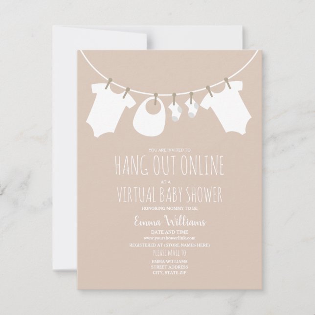 Online Virtual Pink Girl Baby Duschkabine Einladung (Vorderseite)