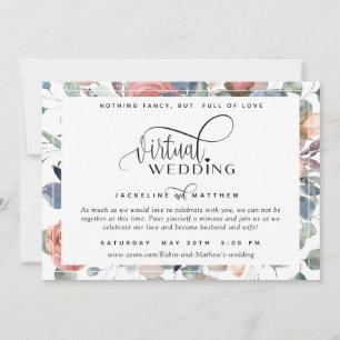 Online Virtual Wedding Dusty Blue und Blush Floral Save The Date
