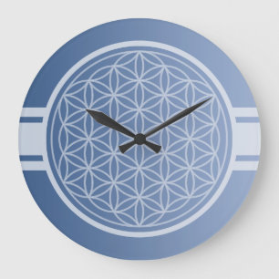 ONLY COLOR gradients blue - flower of life Große Wanduhr