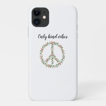 "Only Kind Vibes" Floral Peace Sign iPhone Case