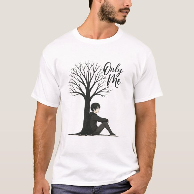 Only Me Aesthetic Anime Sad Boy Under Tree Artwork T-Shirt (Vorderseite)