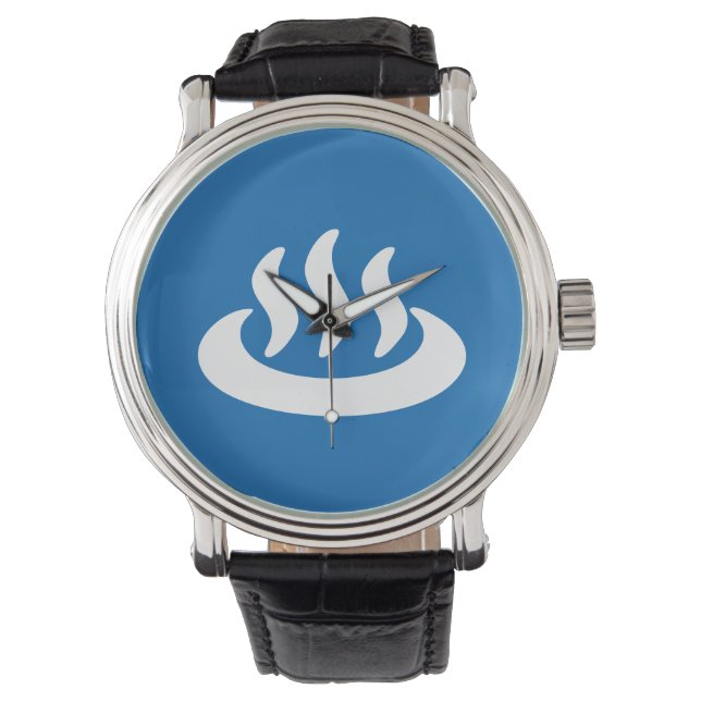 Onsen ♨ Hot Spring 温 japanisches Zeichen Armbanduhr (Vorderseite)