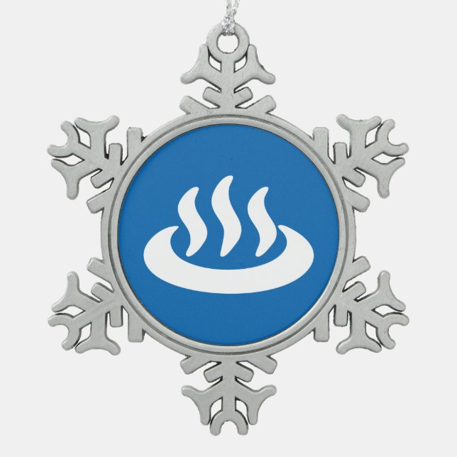 Onsen ♨ Hot Spring 温 japanisches Zeichen Schneeflocken Zinn-Ornament (Vorderseite)