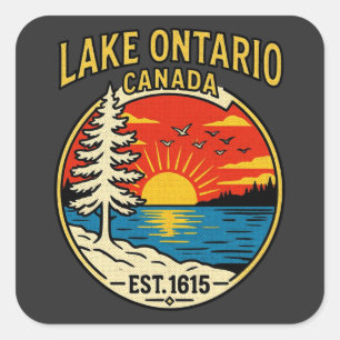 Ontariosee Pop Art Sonnenuntergang Kanada Quadratischer Aufkleber