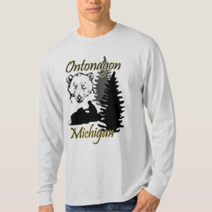 Ontonagon Michigan Snowmobile-Bär LS-Grau T-Shirt