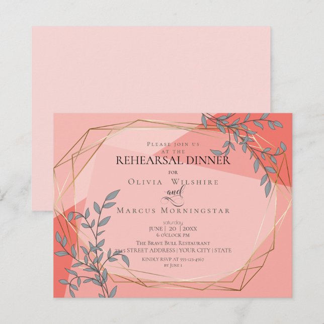 OnTrend Wedding Probe Coral Floral Gold Rahmen Einladung (Vorne/Hinten)