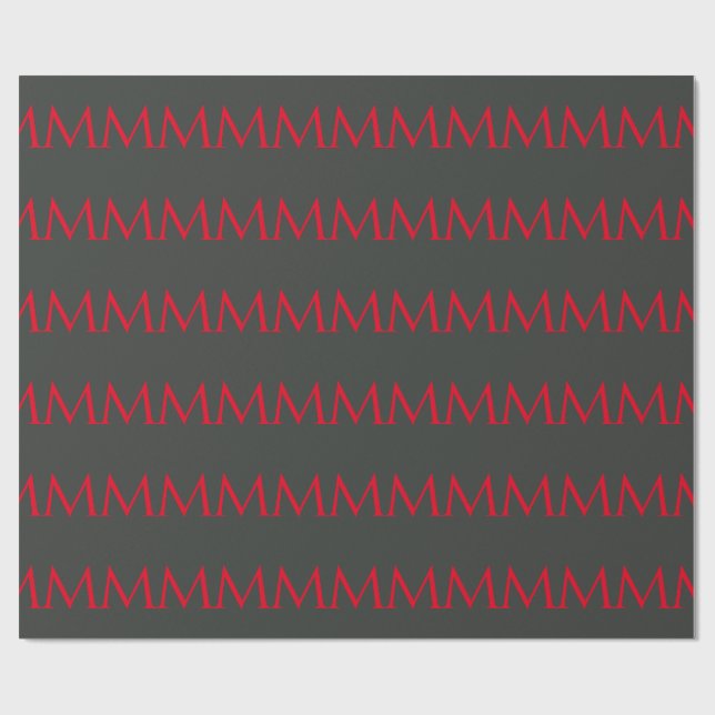 Onyx Black Red Monogram Modern Minimalistisch Geschenkpapier (Flach)