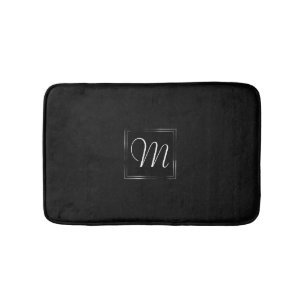 Onyx Black Velvet Chalkboard Grunge Monogram Badematte