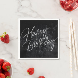 Onyx Black Velvet Grunge Happy Birthday Script Serviette