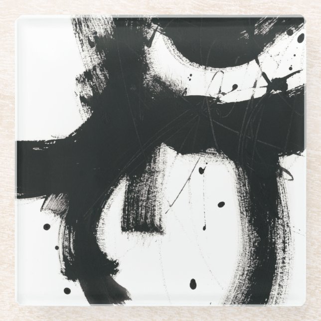 Onyx Gesture - Schwarze Paint Strokes Glasuntersetzer (Vorderseite)