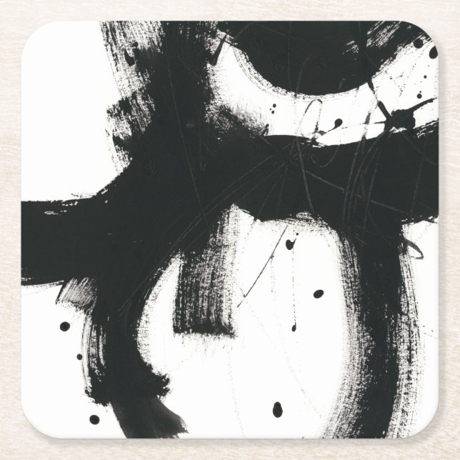 Onyx Gesture - Schwarze Paint Strokes Rechteckiger Pappuntersetzer (Vorderseite)