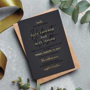 Onyx Grau & Gold Zusammen mit Eltern Hochzeit Folieneinladung