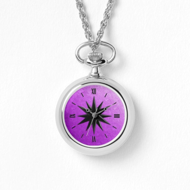 Onyx Kompass-Rose - amethystischer Hintergrund Armbanduhr (Vorderseite)