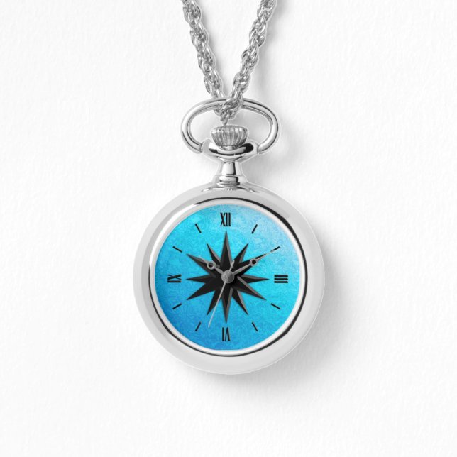 Onyx Kompass-Rose - türkisfarbener Hintergrund Armbanduhr (Vorderseite)
