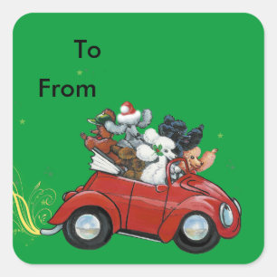 Oodles Poodles rote Weihnachtsmarken Quadratischer Aufkleber