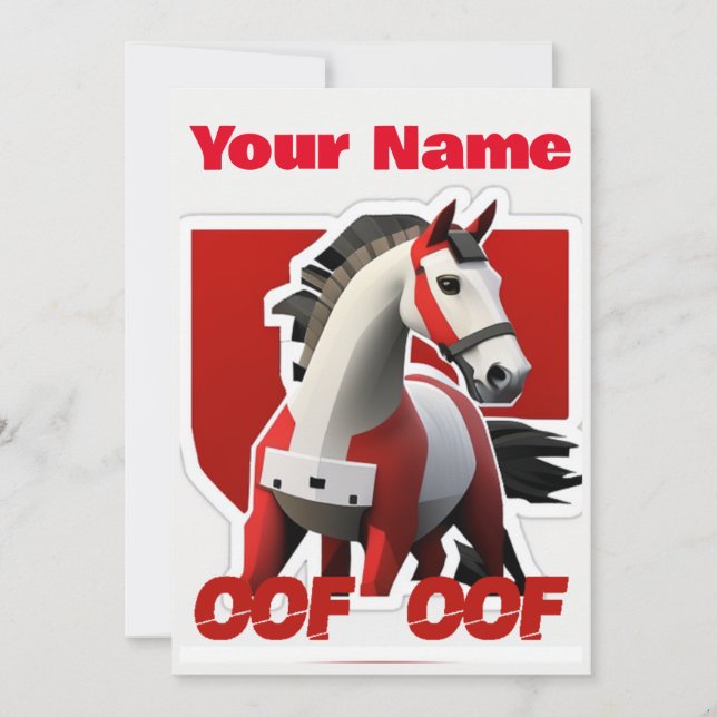 Oof Roblox Funny Meme Red White Horse Einladung (Vorderseite)