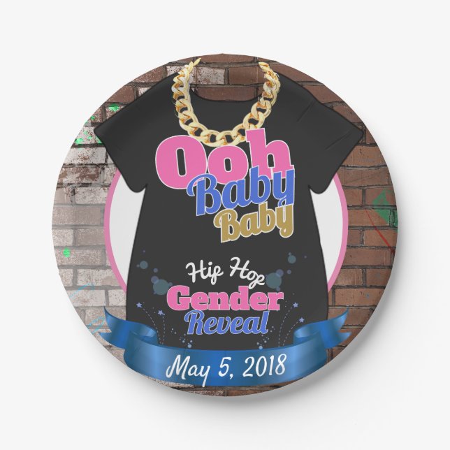 Ooh Baby|Pink & Blue Hip Hop Gender-Bericht Pappteller (Vorderseite)