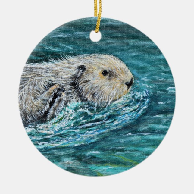 Ooh Goody Lunchtime Sea Otter Malerei Keramik Ornament (Vorne)