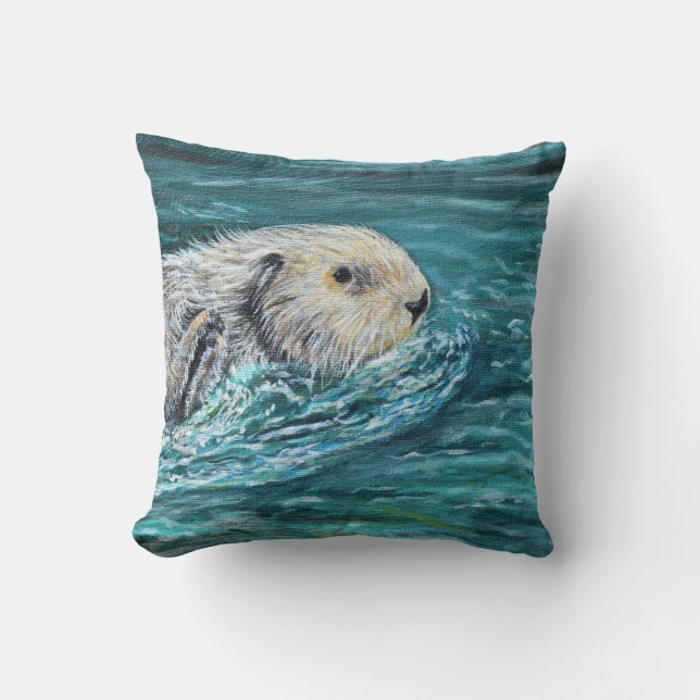 Ooh Goody Lunchtime Sea Otter Malerei Kissen (Vorderseite)