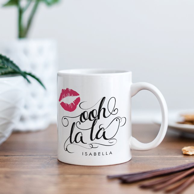 Ooh La Black & Pink Lip Drucktypografie Kaffeetasse (Von Creator hochgeladen)