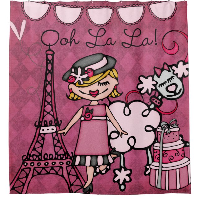 Ooh La Blond hatte Diva Eiffel Tower Poodle Duschvorhang (Vorderseite)
