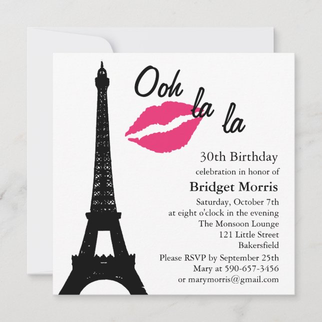 Ooh la la ! Invitation d'anniversaire (blanc) (Devant)
