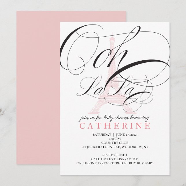 Ooh La La Paris France Baby shower Invitation (Devant / Derrière)