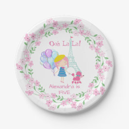 Ooh La-La! Paris-Mädchen u. rosa Pudel Pappteller
