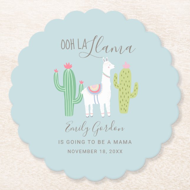 Ooh La Llama Baby Dusche Blue Niedlich Boy Untersetzer (Vorderseite)