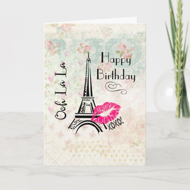 Ooh La Paris Eiffel Tower Happy Birthday Karte (Vorderseite)