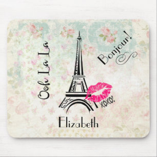Ooh La Paris Eiffelturm auf Vintagem Muster Mousepad
