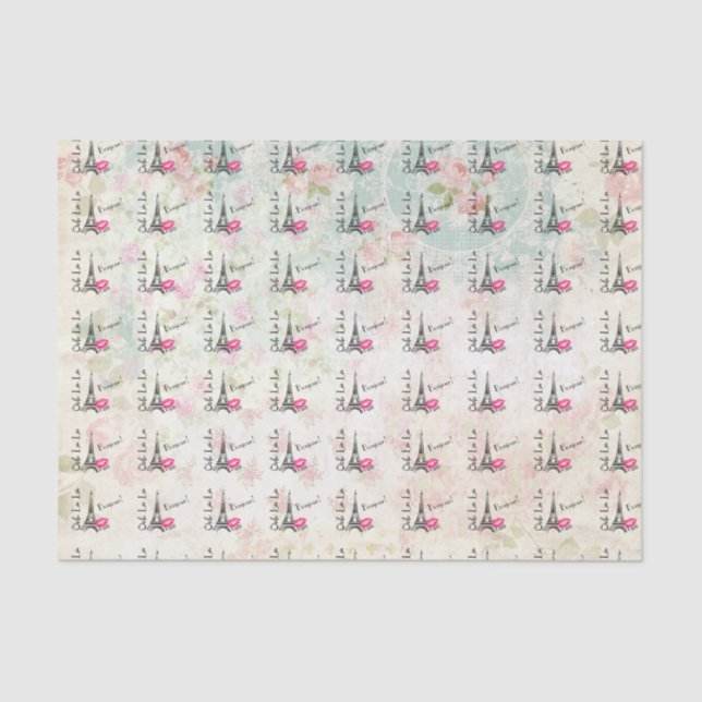 Ooh La Paris Eiffelturm auf Vintagem Muster Seidenpapier (Vorderseite)