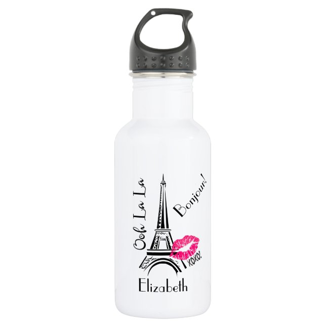 Ooh La Paris Eiffelturm mit rosa Lippen Edelstahlflasche (Vorderseite)