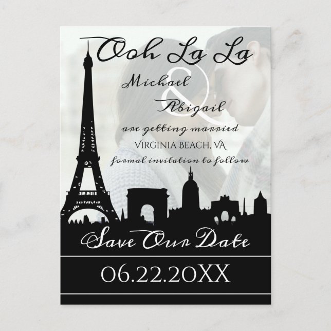 Ooh La Paris Skyline Custom Foto Ankündigungspostkarte (Vorderseite)