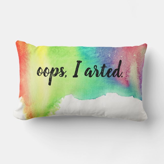 Oops arted ich Kunst-Regenbogen-Aquarell-lustiges Lendenkissen (Vorderseite)