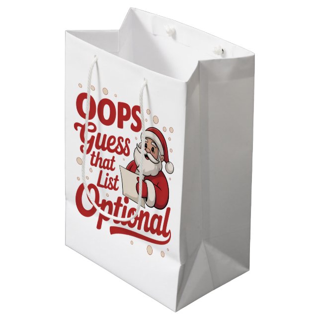 Oops Guess That List Optional Funny Santa Claus  Mittlere Geschenktüte (Vorderseite Schrägansicht)