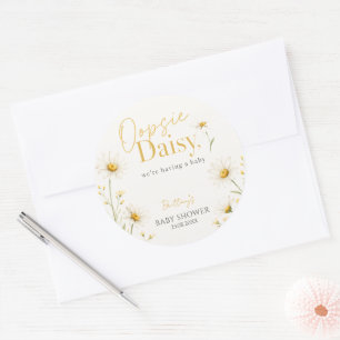 Oopsie Daisy Minimalistische Babyparty  Runder Aufkleber