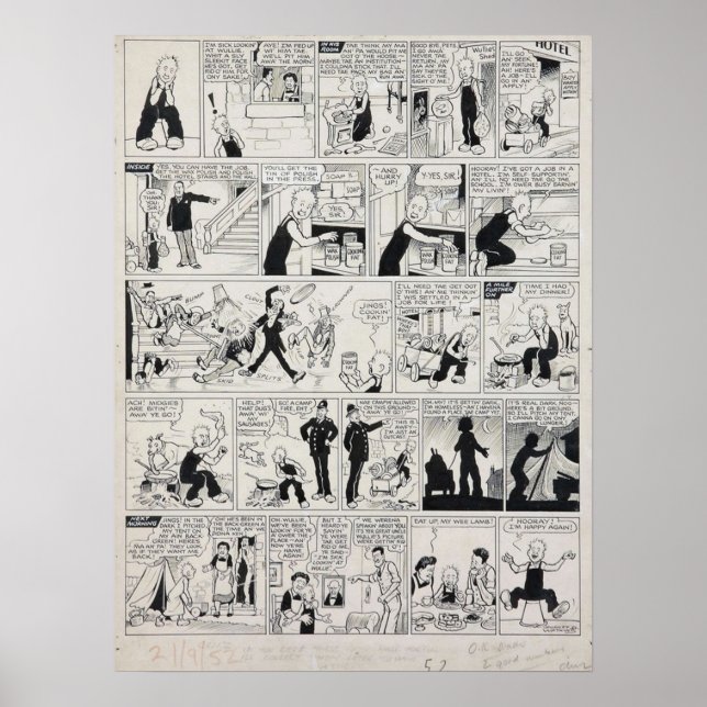 Oor Wullie 1952 Impression de dessin signé et anno (Devant)