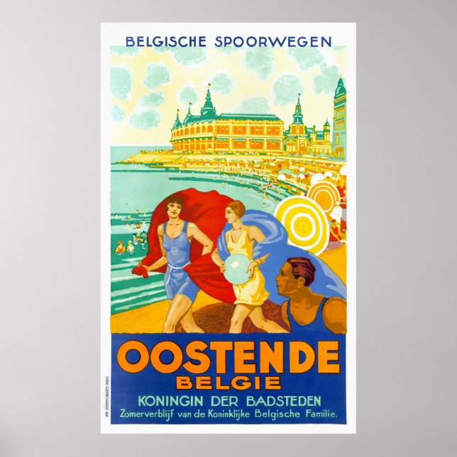 Oostende Belgium Vintage Travel Poster Zurück (Vorne)