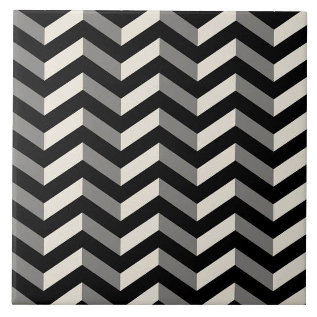 Op Art Black and White Zickzack Pattern Fliese (Vorderseite)