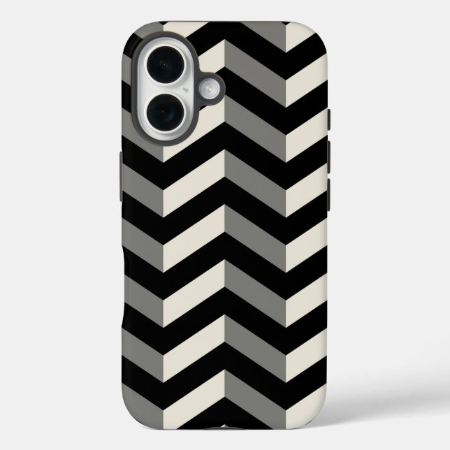 Op Art Black and White Zickzack Pattern iPhone 16 Hülle (Rückseite)