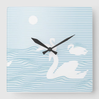 OP-Art Blaues Schwan-Treiben Quadratische Wanduhr
