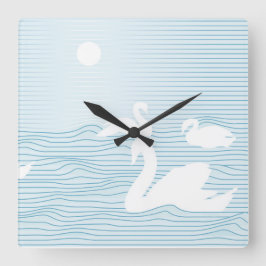 OP Art Blue Swan Drift Tasse Quadratische Wanduhr