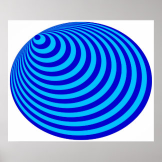 Op Art Bullseye Excentric Blue Bale Blue Poster